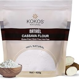Kokos Natural Cassava Flour - 100% Natural Whole Food, Paleo Friendly, Vegan, Gluten Free, Grain Free, Nut Free - 400 Gm. Indian Regional Names: Sabudana Aata, Tapioca Flour, Maravalli Kilangu | Pack of 1-14