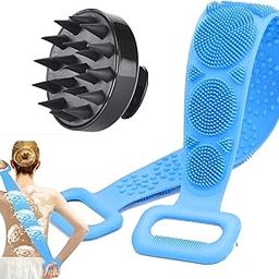 (SET-OF-2) Silicone Body Massage Bath Brush with Hair Scalp Massager Shampoo Brush, Shower Brush with Long & Flexible Silicone Bristles.-12