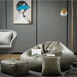 GIGLICK Premium Imported Soft Vegan Leather Bean Bag with Rectangular Footrest and Comfy Cushion with Beans Filled I Ready to Use Bean Bag Chair Color- (XXXXXL, Olive Green)-10