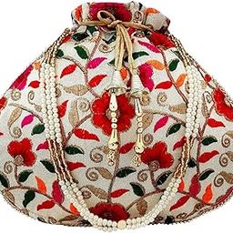Lookingfab Presents Designer Rajasthani Style Silk Potli Velvet with Bridal Purse with Gota Patti Pottly Purse Women handbag Handicrafts Handmade Decorative Pure Silk Jaipuri Resham Potlis-image-3