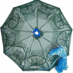 Proberos® 16 Holes Folded Fishing Net with Buoy Ring 6m Rope, Fishing Trap for Catching Crab Shrimp Lobster Crayfish Crab Mesh Trap Fishing Net for River-0