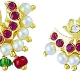 Gold Finish Half Moon Chand Shape Traditional Press Bugadi Clip on Earrings for Women & Girls-image-37