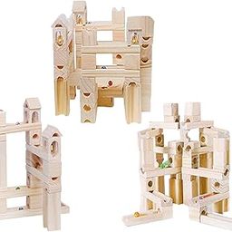 THE STYLE SUTRA Wooden Marble Run Building Blocks Set for Boys Girls Birthday Gift Kids 80pcs-18