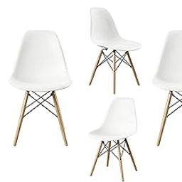 Finch Fox Style Modern Dining Armless Molded ABS Plastic Side Chair with Wood & Black Accents Iconic American Mid-Century Styling (White) (Set of 4)-image-75
