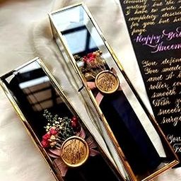 ARTINCO Glass Gold Scroll Box For Wedding Invitations, Giveaway Gift Box 9X2.1X2 .1 Inches (23X5X5 Cm, Pack Of 1)-13