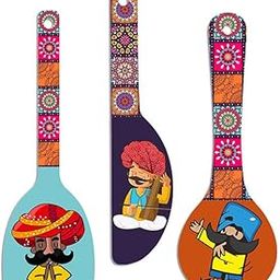 Artvibes Wooden Wall Hanger for Home | Office | Living Room | Gift | Modern Decoration Items | Kitchen Wall Decor |Rajasthani Culture Home Decor Hanging Items (WH_5012N), Set of 3-image-10
