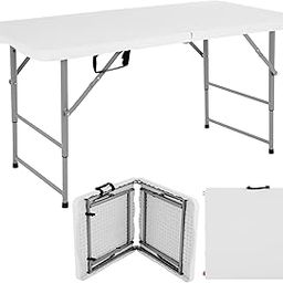Livzing 4 Ft Height Adjustable Plastic Folding Picnic Table with Metal Frame | Sturdy Portable 100kg Load Capacity | Foldable Patio Table | Travel Friendly Picnic Table | Garden Camping Table - White-86