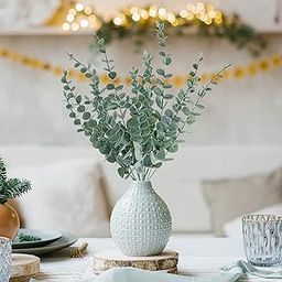 Tied Ribbons 5 Pcs Artificial Eucalyptus Gingko Leaves Plants Flowers (Green, 40.64 Cm) For Vase Pot Home Decor Living Room Bedroom Decoration Office Table Top Decorative Items - Polyester-picture-18