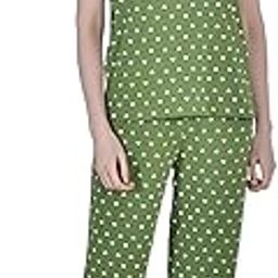Top and Pyjama Set for Women, Nightdress, Lounge Wear � Printed Pure Cotton � White Color Heart Printed Green Color Pyjama Set-image-52