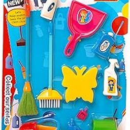 PRIMEFAIR Kids Cleaning Toy Set, 10 Pieces Pretend Play House Cleaning Tools, Learning Set with Mop Broom, Dustpan Bucket, Gift for Toddlers 1-5 Years-25