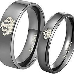 Valentine Gift for Girls Rings for Women Couple Rings | Valentine Ring Black Bands Rings Titanium Steel King & Queen Couple Ring For Men | Birthday Anniversary Gift For Girlfriend Wife-image-79