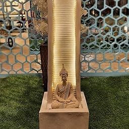 LED Budha Tabletop Water Fountain for Home & Office Decor (Stone Finish, with Pump & Light)-image-31