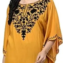 saakaa Women's Rayon Mustard Kaftan Top-picture-44