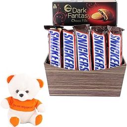 SFU E Com Peanut & Dark Fantasy Choco Fills Combo Hamper | Valentine Love Teddy Bear With Chocolate Combo | Valentine Chocolate Hamper | 975-38