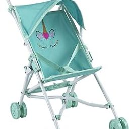 My First Baby Doll Stroller for Toddlers 3 Year Old Girls, Little Kids | Toy Stroller, Foldable Frame, Canopy, Seatbelt - Unicorn-0