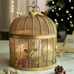 Luxeaosis Decorative Metal Fruit Basket with Mesh Cover, Golden Bird Cage Design, 25 cm Round Storage Container-image-21