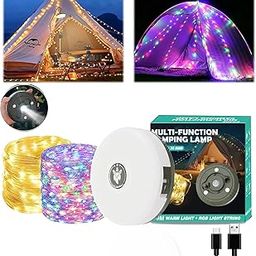 Outdoor String Lights for Decoration 32.8FT,2 in 1 Rechargeable Camping String Light & LED Flashlight Torch with 8 Lighting Mode for Hiking,Tent, Portable USB Camping Lantern with Powerbank-18
