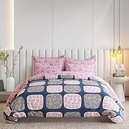 Super Premium Quilt Cover Double Bed With Zipper - King Size Blanket/Rajai/Duvet Cover, Soft Cotton Breathable Skin Friendly 90x100 Inches, Pink and Blue-image-65