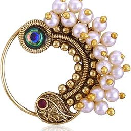 Vighnaharta Red CZ stone and Pearls moti Nath Nathiya./ Nose Pin for women VFJ1273NTH-PRESS-RED-image-93