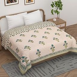 AUROSTYLE Razai Double Bed | Reverisible AC Blanket | 100% Cotton AC Blanket for Double Size, Quilt | 400 TC | Double Bed Razai/Quilt/Blanket/Ac Comforter | 90 x 105 Inches (Design-004, Single)-image-54