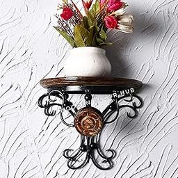 Wooden Decor Hub Unique Handmade Wooden & Wrought Iron Glossy Wall Shelf/ Wall Bracket for Office/Home /Shop Decor , Black-14