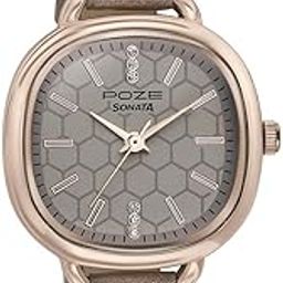 Poze Quartz Grey Dial Grey Leather Strap for Women-SP80092WL01-image-69