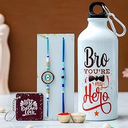TONKWALAS Rakhi For Brother,2 Rakhi With Printed Sipper and Keychain Combo Set | 600 Ml Sipper with Keychain I Tilak Set and Greeting Card | Best Rakhi Gift For Brother-3