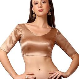 Women's Gold Solid Stretchable Smocked Readymade Saree Blouse | Ready to Wear Blouse with Hook and Eye Closure-image-49
