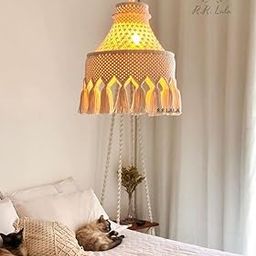 Macrame Lampshade Hand-Woven Boho Bali Style, Housewarming gift, Bohemian Decoration, Woven Pedestrian Lamp Cover, Light Shade Lamp Shade Best For Home Decor without light instruments off white color-3