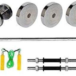 Body Maxx 20 Kg Chrome Steel Home Gym + 5 Feet Bar + 2 Dumbells Bars + Gloves + Rope & Locks-96