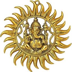 Golden Sun Wall Hanging with Lord Ganesha Idol – W-45-A-G-image-50