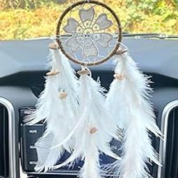Rooh Dream Catcher ~ White Crochet Flower Car Hanging ~ Handmade Hangings for Positivity ( Can be Used as Home Decor, Gift, Wall Hangings, Meditation Room, Yoga Temple, Wind Chime & Car Feather Hanging )-image-87