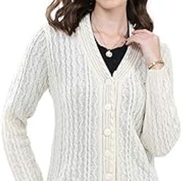 Women's Regular Fit Cardigan | Self Design Pattern | Button Closure with Full Sleeves V Neck Winter Cardigan for Womens-image-67