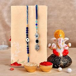 CraftVatika Rakhi Gift for Brother Bhabhi with Ganesha Showpiece Combo Gift- Evil Eye Rakhi, Designer Rakhi for Brother Bhabhi Men Women with Figurine-image-39