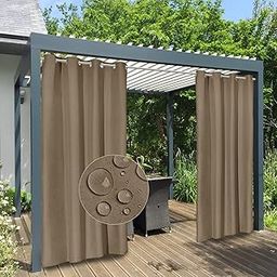 100% Waterproof Outdoor Curtains Windproof Weatherproof Porch Curtains, Premium Thick Outdoor Privacy Grommet Top Panels for Patio, Gazebo and Pergola, 2 Panels, 54x84 inch, Sand-image-3