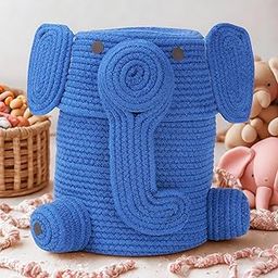 The Furnishers Cotton Rope Bear Basket with Lid – 30x20 CM | Kids Toy & Laundry Storage Hamper | Decorative Nursery Organizer for Blankets, Clothes & Gifts - Royel Blue-picture-13