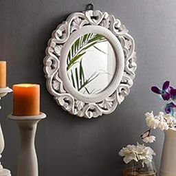 THE URBAN STORE Wall Mirror Wooden Distressed White Color 14"x14" Pack of One French Style Elegantly Hand Crafted Floral Carving Mirror for Home and Office Decor TUSMR40-image-64