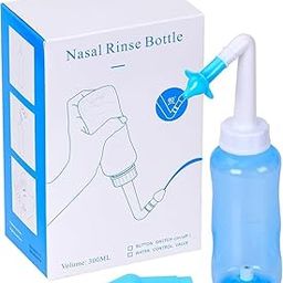 Sandra 1 PC Neti Pot Sinus Rinse Bottle With 2 Nosal Pressure Yoga Nasal Spray Irrigation Wash Nose Allergy Sinus Rinsing Kit Bottle Nose Wash Cleaner for Adult & Kids BPA Free (300ML, Blue)-23