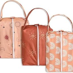 Baby Wet Dry Bag 3PCS Diaper Organizer Bag Nappy Pouch Water- resistan Diaper Pod for Baby Diaper Bag,Tote Bag，Gym Bag，Travel Bag (Brown)-16