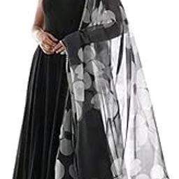 Women's Soild Georgette Regular Fit Sweetheart Neck Sleeveless Gown with Dupatta (D_T_220224_Black_XXXXX-Large)-picture-47