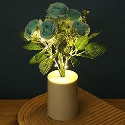 One94Store LED Rose Lamp – Romantic Bedside Night Light, Simulation Bouquet for Home, Bedroom, Wedding & Decorative Display Warm White (Blue)-29