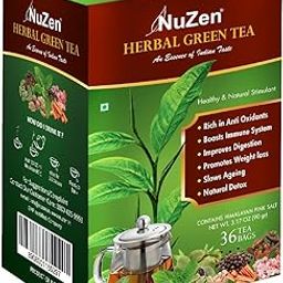 NuZen Herbal Green Tea Bags - 36 Tea bags | USP Includes Green Tea Ginger Tulsi and Himalayan Pink Salt for Weight Loss Anti aging and Immunity Booster|-image-55