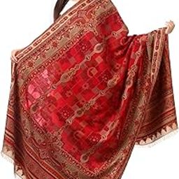 Womens Kullu Jamawar Shawl, Faux Wool, Woven Jacquard Design with Kullu Weaving Design, Soft and Warm Faux Wool-image-60