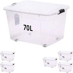 Premify Storage Box 70 L With Lockable Lid & Wheels Clear Plastic Organizer – Transparent Box Storing Clothes, Toys, Tools, Medicine, Office Supplies, Documents, Arts & Crafts, Kitchen Etc.-image-71