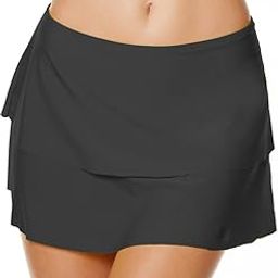 Women Swim Skirt Tummy Control A-Line Skirted Bikini Bottom Solid Color Swimsuit-image-9