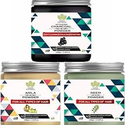 Haria Naturals Charcoal Powder 100gm & Amla Powder 100gm & Neem Powder 100gm (Pack Of 3) 300GM-image-89