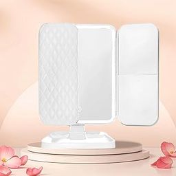 Takenick Makeup Mirror Vanity Mirror with Lights, Bathroom Adjustable Brightness Mirrors 1X/2X/3X Magnification and Touch Screen Trifold Makeup Mirror Two Power Supply Modes Women Gift (White)-26