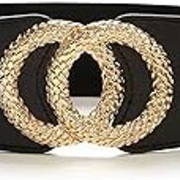 Women Emblaze Statement Buckle Elastic PU Wide Waist Belt - Black/One Size-image-91