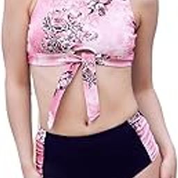 Black and Pink Front Cut-Out Non-Padded Bikini Set-image-52