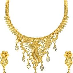 Lavish 24 Carat Gold Plated Floral Choker Necklace Set for Women (SKR67367)-image-9